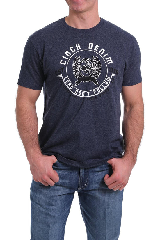 Men's Cinch Classic Crew Neck Logo Tee - Heather Navy