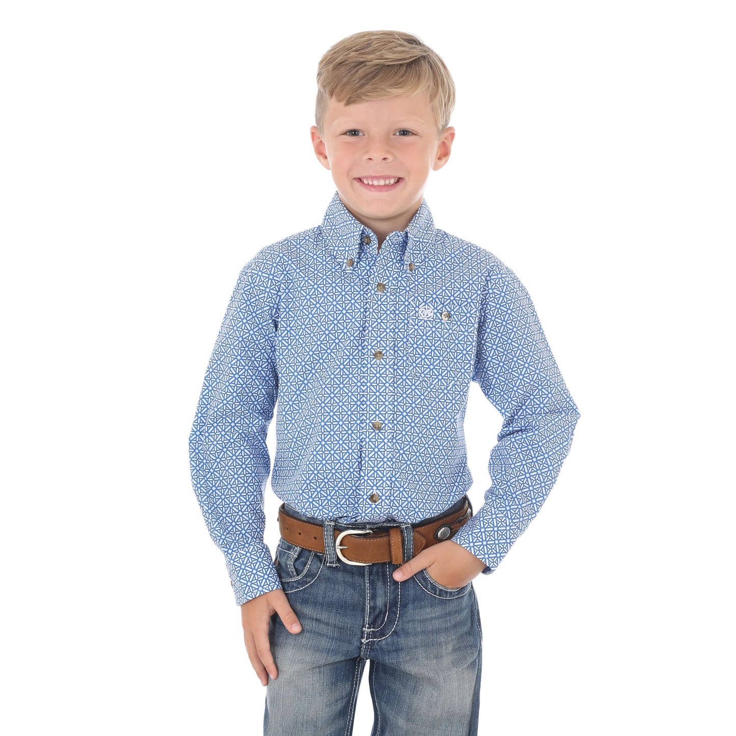 Boy's Wrangler Classic Printed L/S Shirt Blue