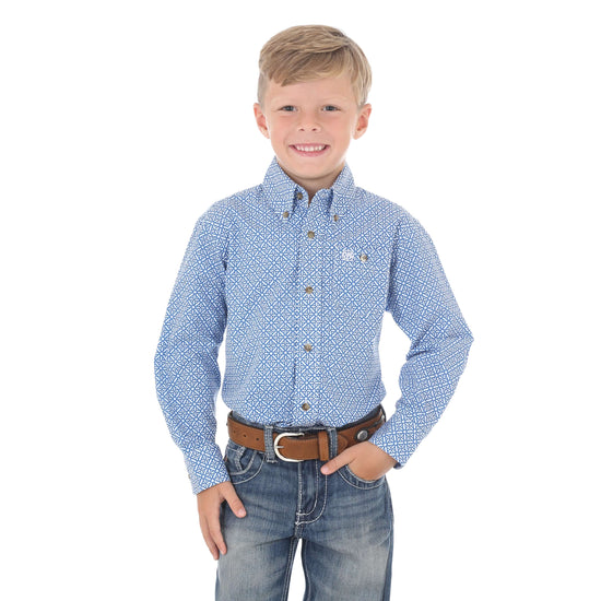 Boy's Wrangler Classic Printed L/S Shirt Blue