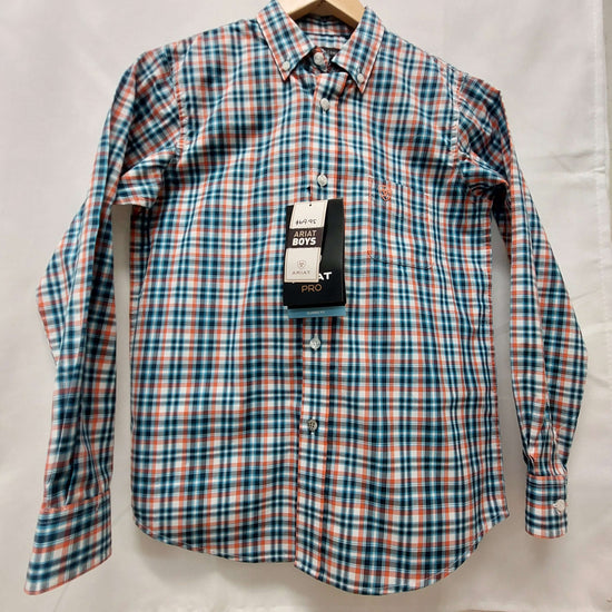 Load image into Gallery viewer, Boy&amp;#39;s Ariat Majolica Blue Plaid Shirt
