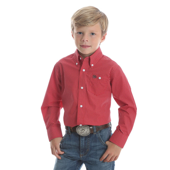 Boy's Wrangler Classic Printed L/S Shirt Red