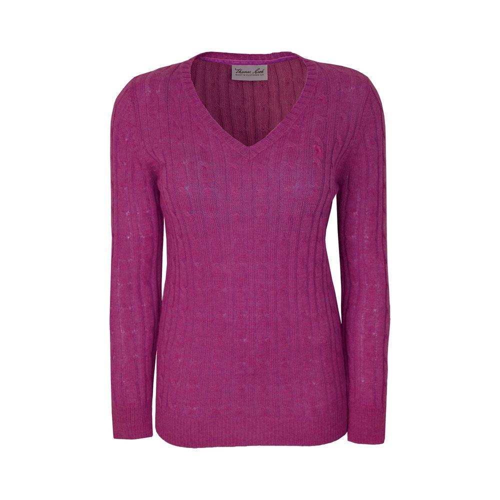 Load image into Gallery viewer, Women&amp;#39;s Thomas Cook  Cable Knit V-Neck Jumper Purple

