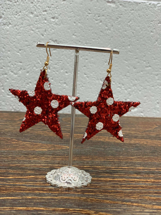 Christmas Red Glitter Star Earrings