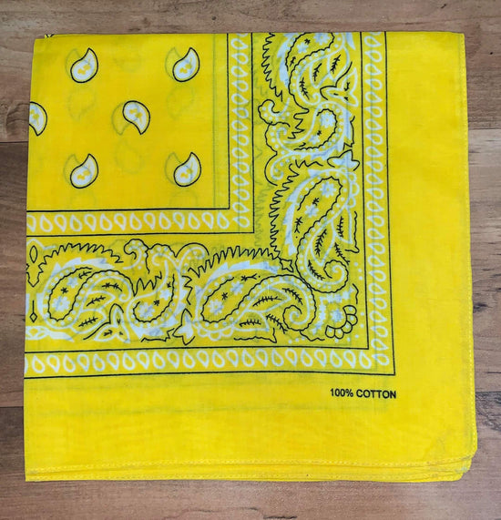 Bright Yellow Paisley Design Bandana - 100% Cotton