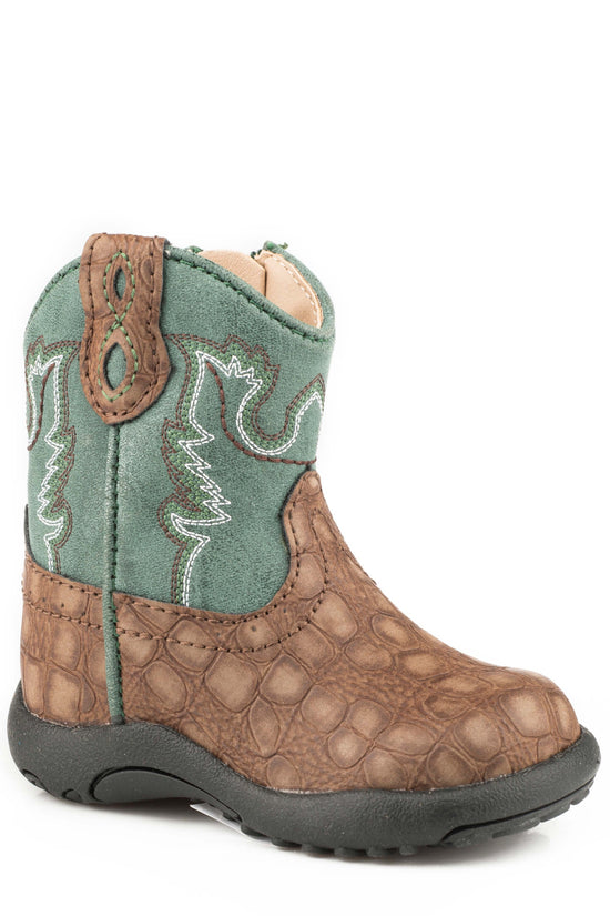 Kid's Roper Infant Cowbabies Gator Brown and Green Boots - Diamond K Country