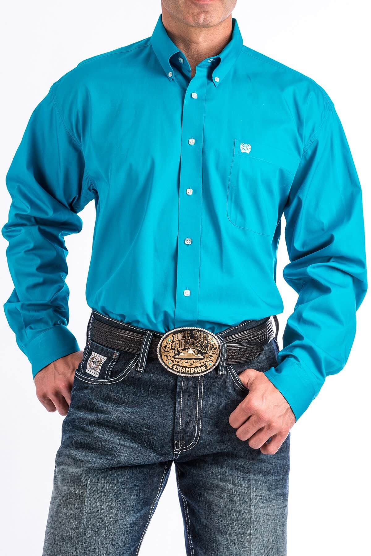 Load image into Gallery viewer, Men&amp;#39;s Cinch Solid Turquoise Shirt
