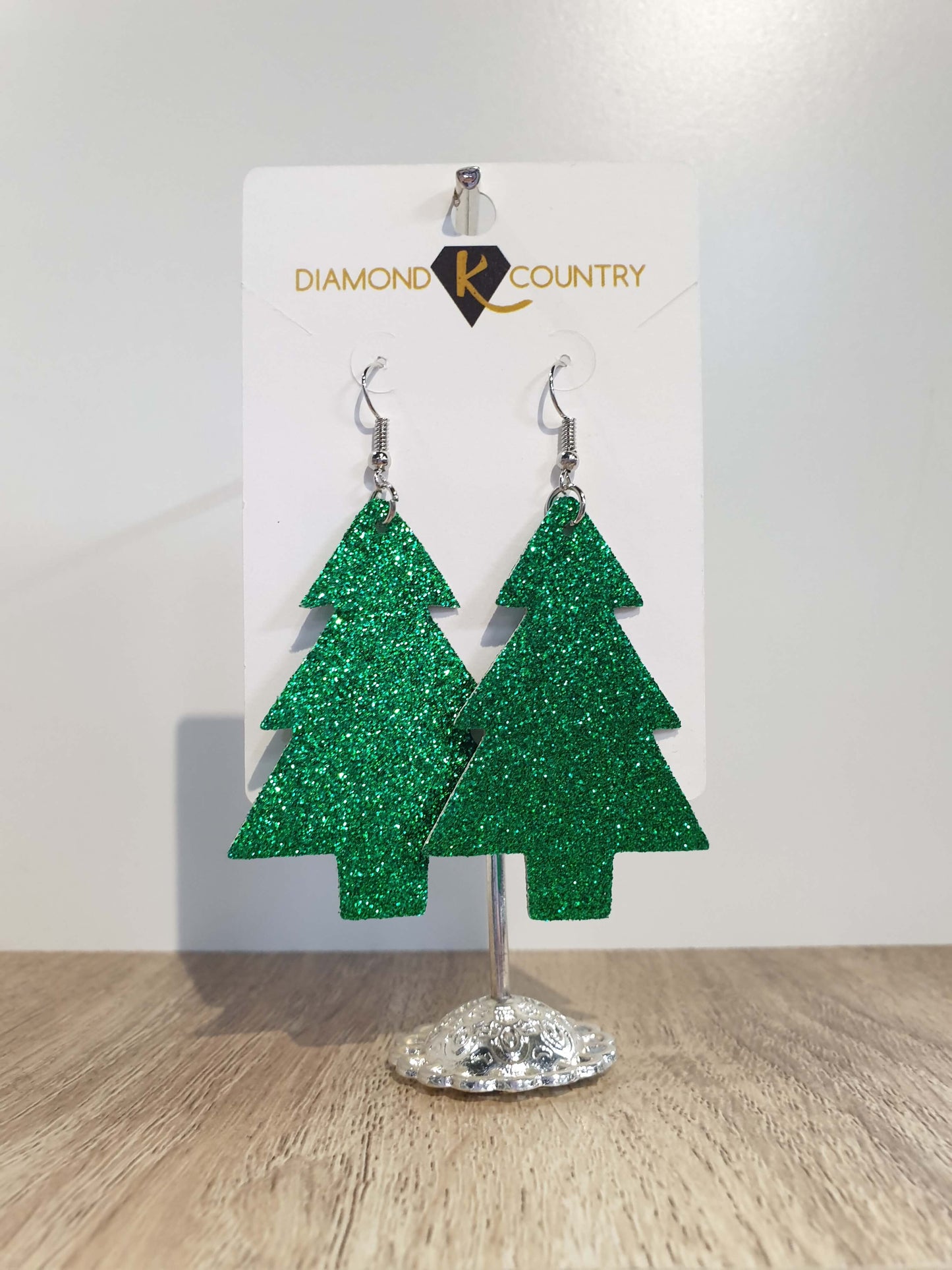 Christmas Tree Green Glitter Drop Earrings