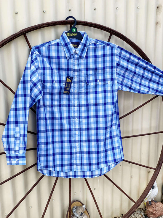 Men's Bisley Blue  & White Check Shirt BS7869