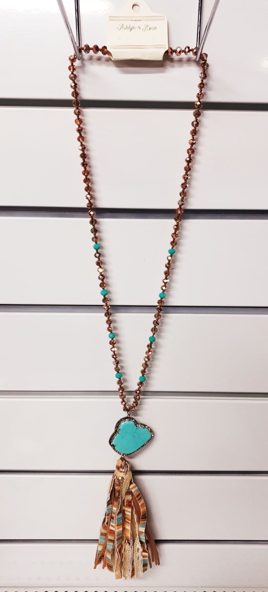 Load image into Gallery viewer, La Vie Boheme Tassel and Turquoise Pendant Necklace
