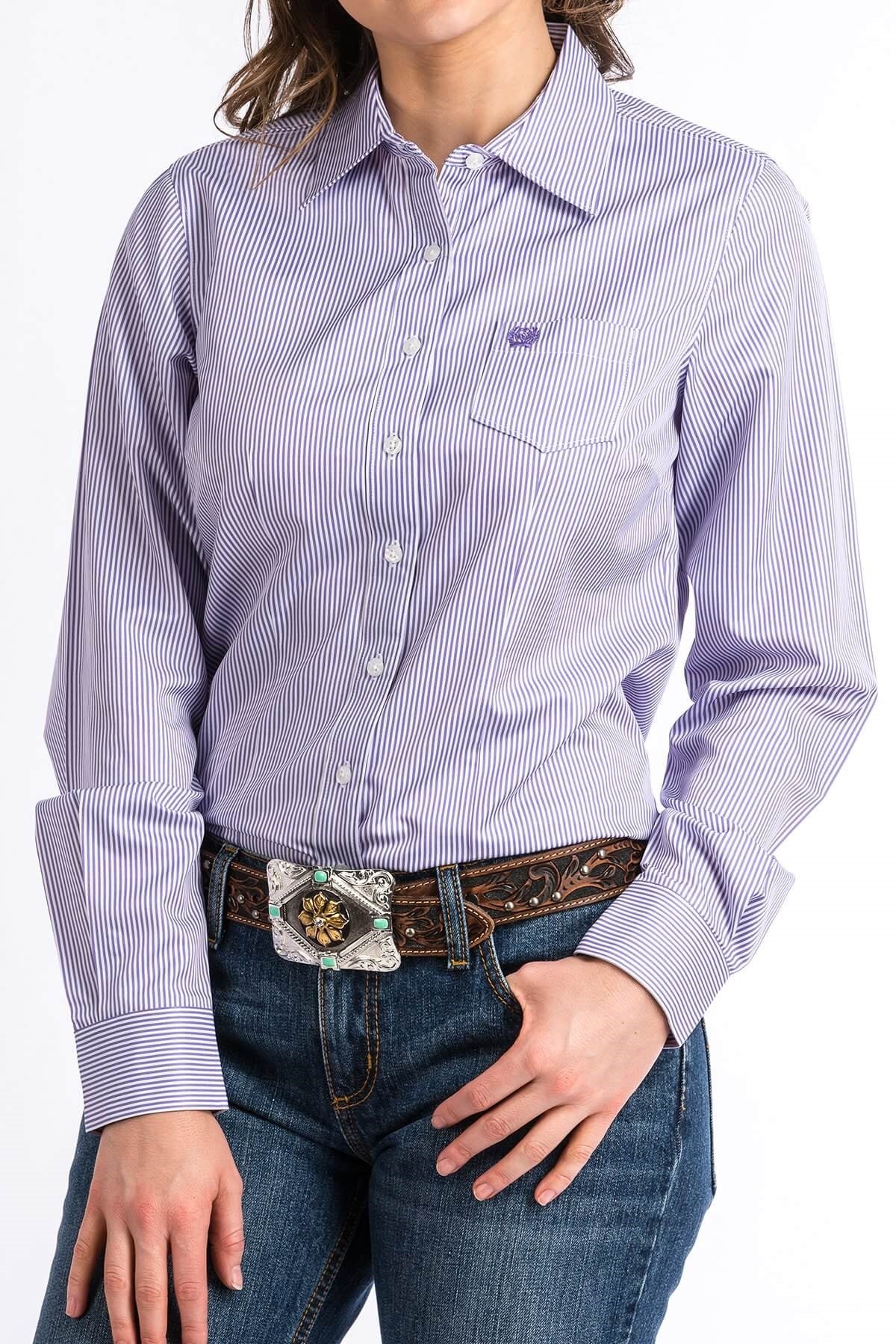 Women's Cinch Purple Pin Stripe Shirt