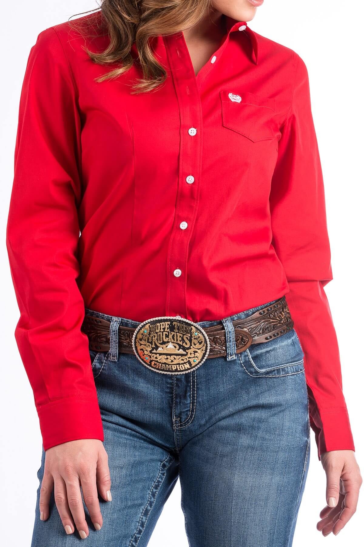 The Women's Cinch Red Solid Shirt MSW9164032