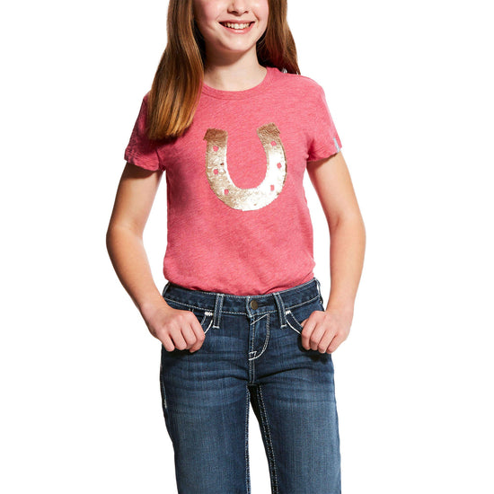 Load image into Gallery viewer, Girl&amp;#39;s Ariat Sequin Shoe Tee Rose Violet Heather
