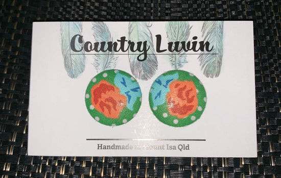 Country Luvin' 23mm - Flower 1 W/ Green Polkadot Fabric Earring