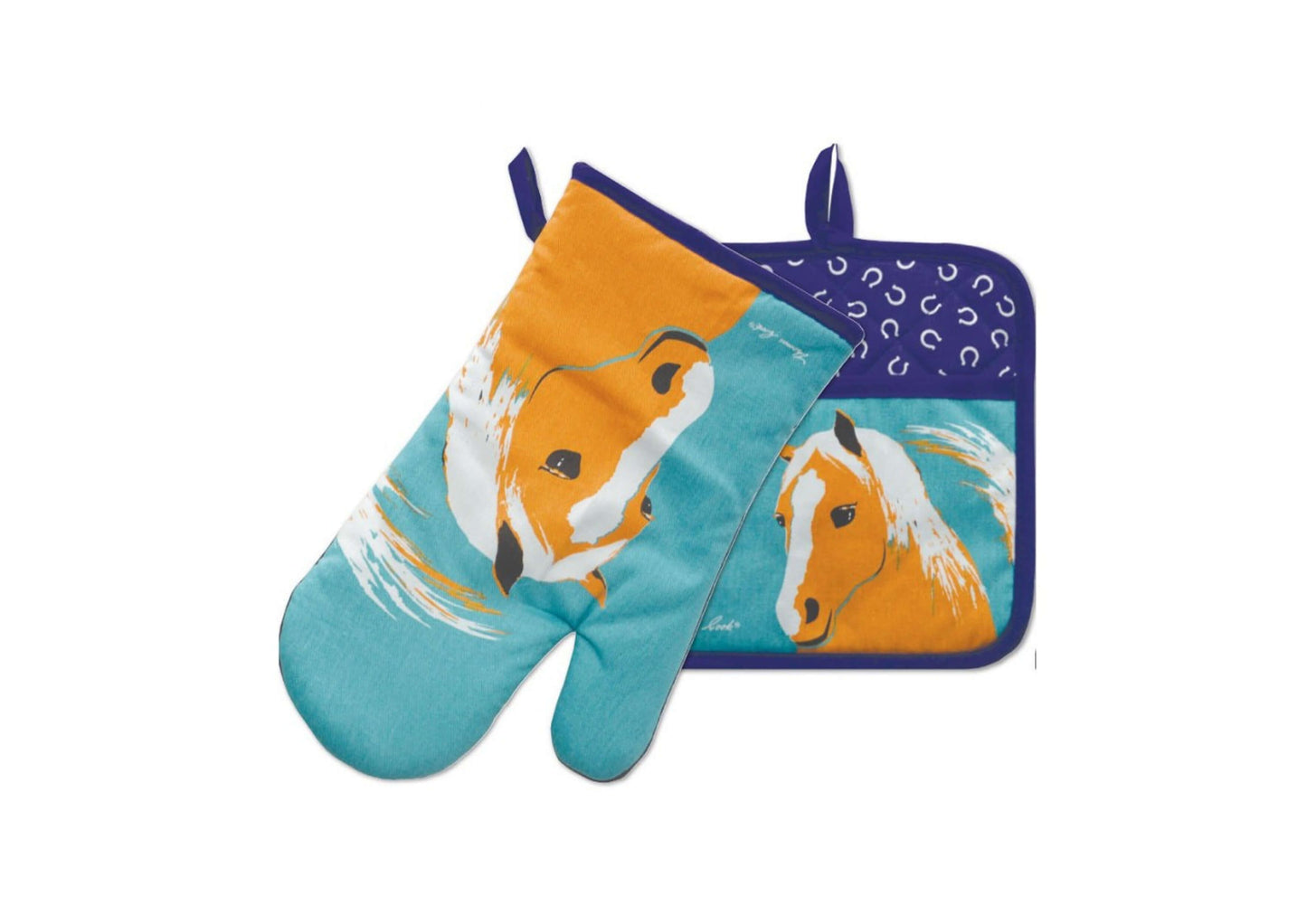 Load image into Gallery viewer, Thomas Cook Oven Mitt &amp;amp; Pot Holder Set - Horse
