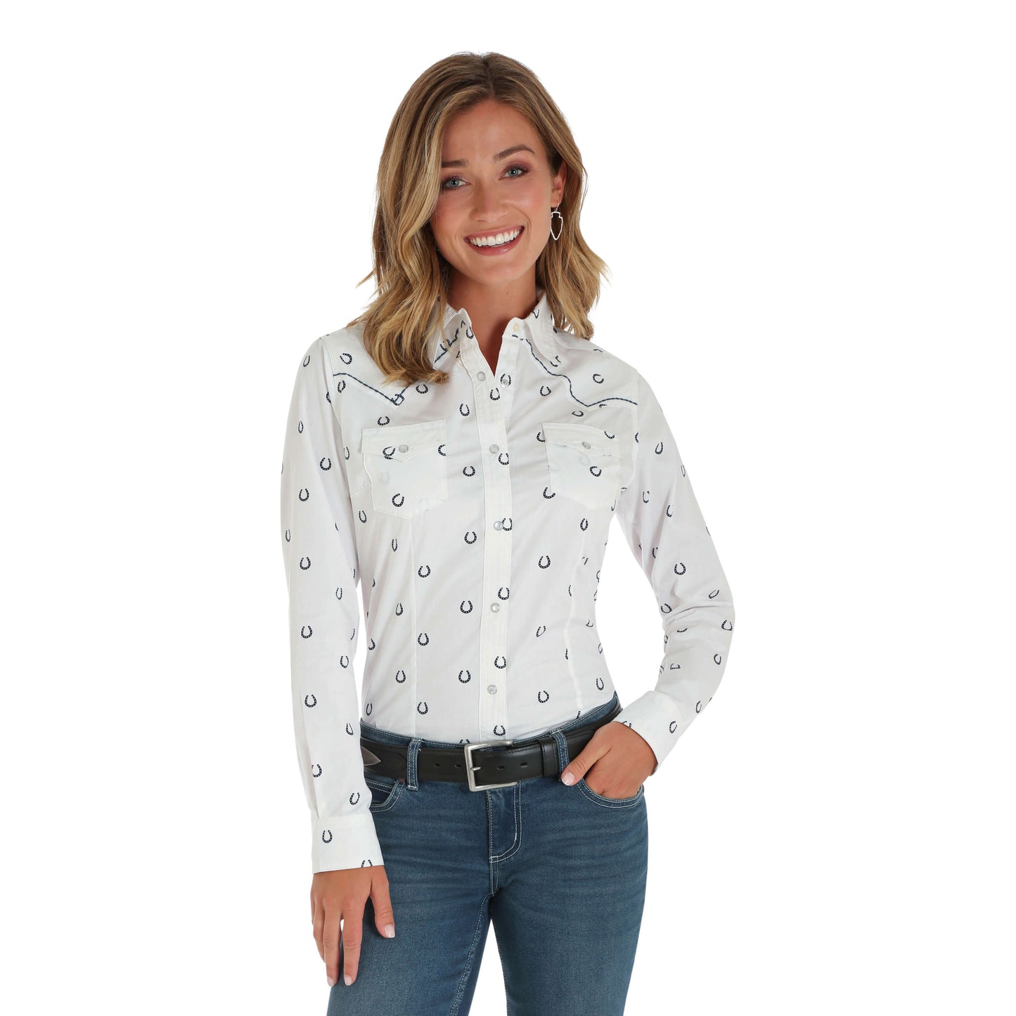 Women's Wrangler White Horseshoe Print Long Sleeve Shirt