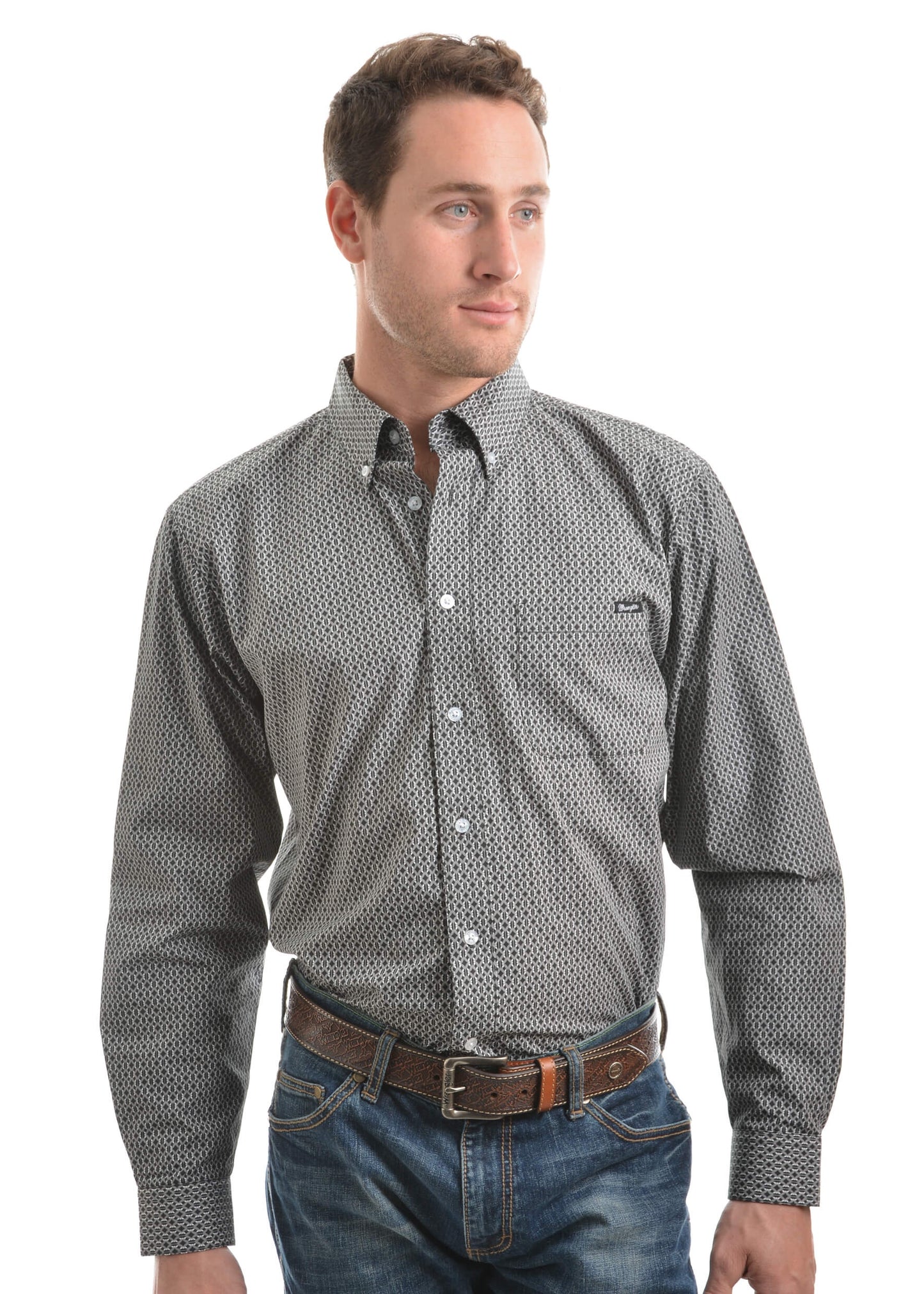 Wrangle Men's Saxon Print Button Down L/S Shirt X9W1115342