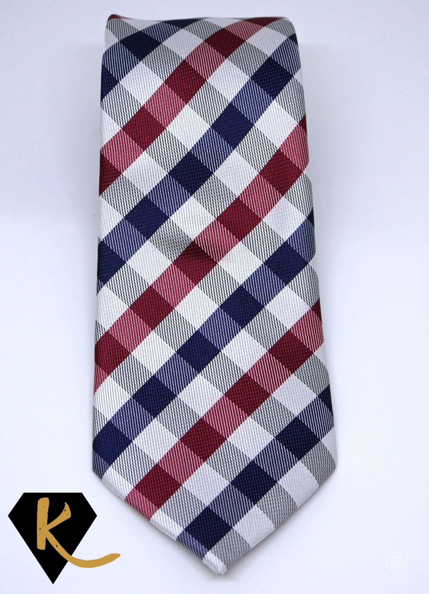 Load image into Gallery viewer, Men&amp;#39;s Navy Red and White Plaid Necktie
