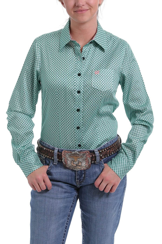 Load image into Gallery viewer, Women&amp;#39;s Cinch Green Print L/S Shirt

