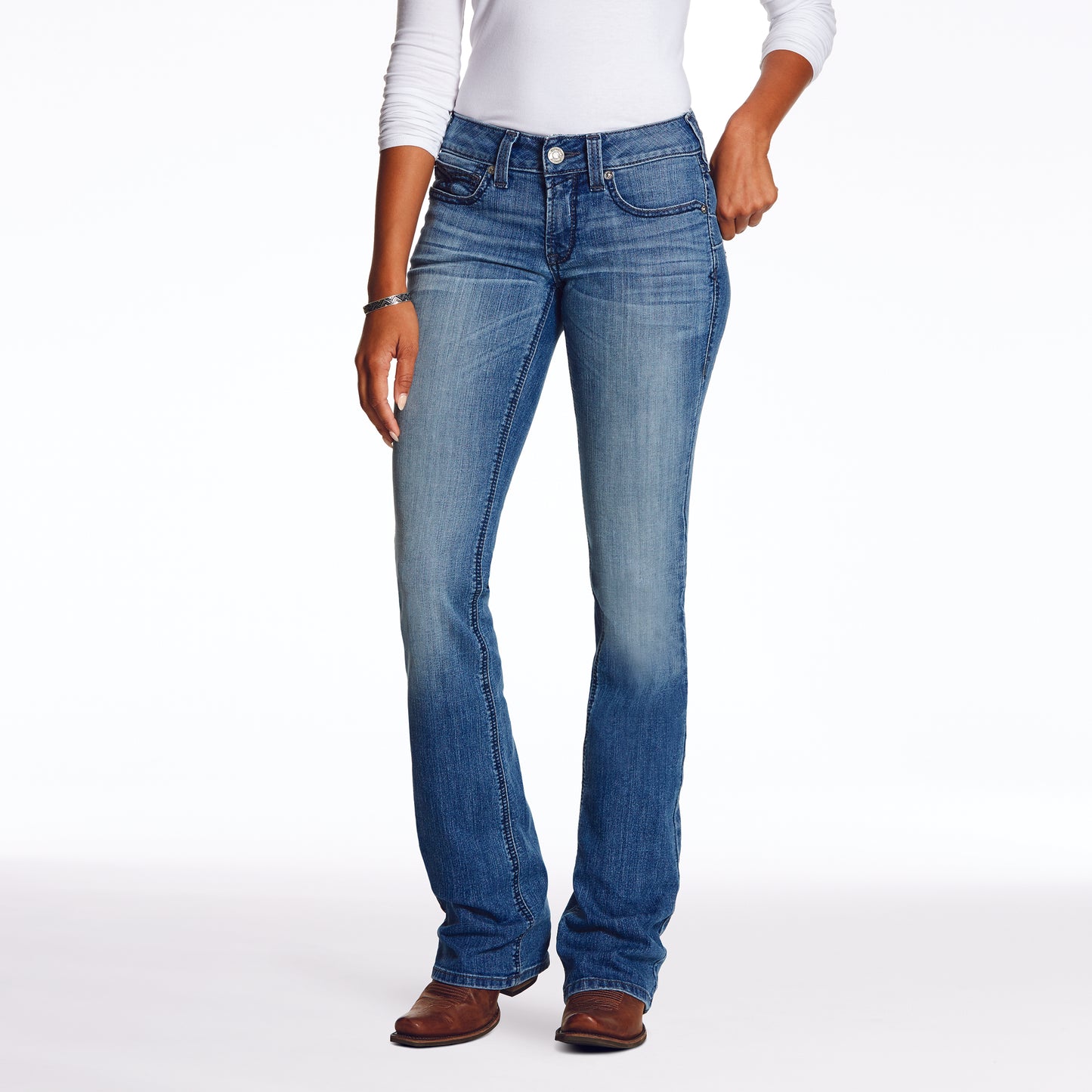 Load image into Gallery viewer, Women&amp;#39;s Ariat R.E.A.L Mid Rise Straight Cut Jeans Shawna Odessa
