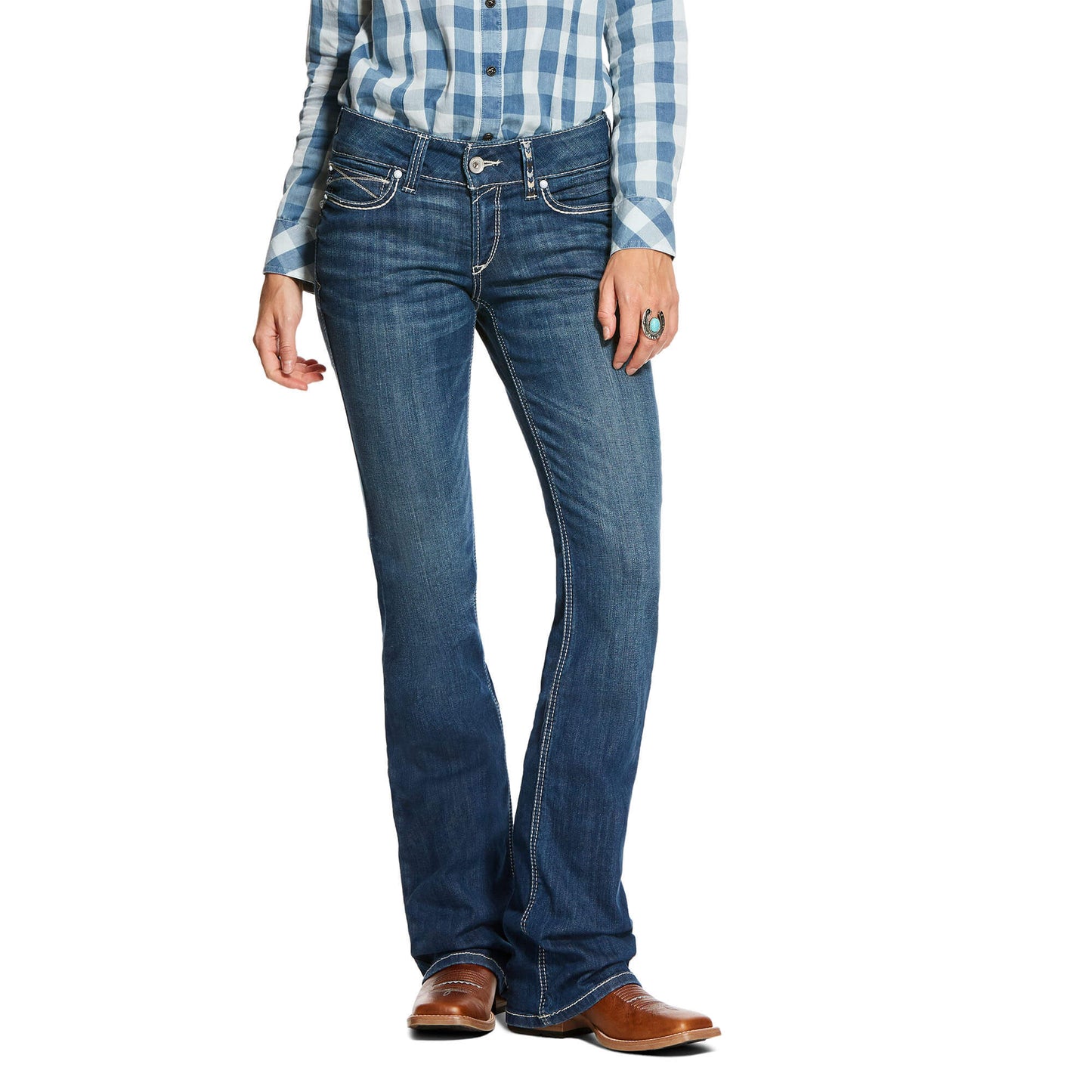 Load image into Gallery viewer, Women&amp;#39;s Ariat R.E.A.L Mid Rise Boot Cut Jeans - August Blue Topaz
