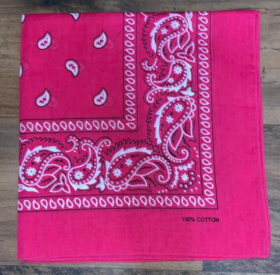 Load image into Gallery viewer, Hot Pink Paisley Design Bandana - 100% Cotton
