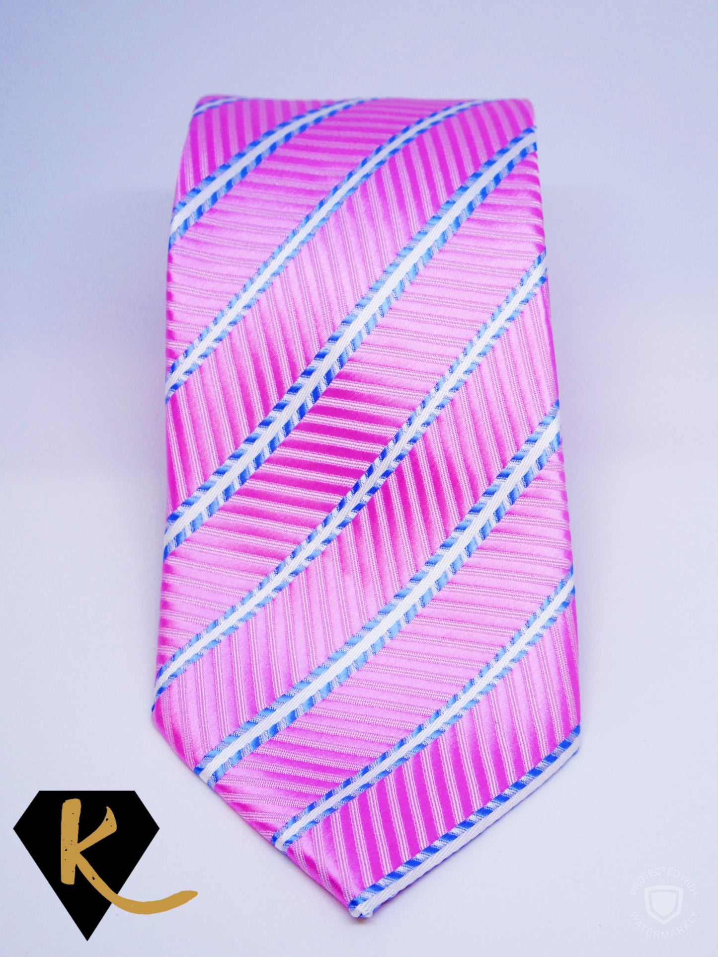 Men's Pink and Blue Striped Necktie