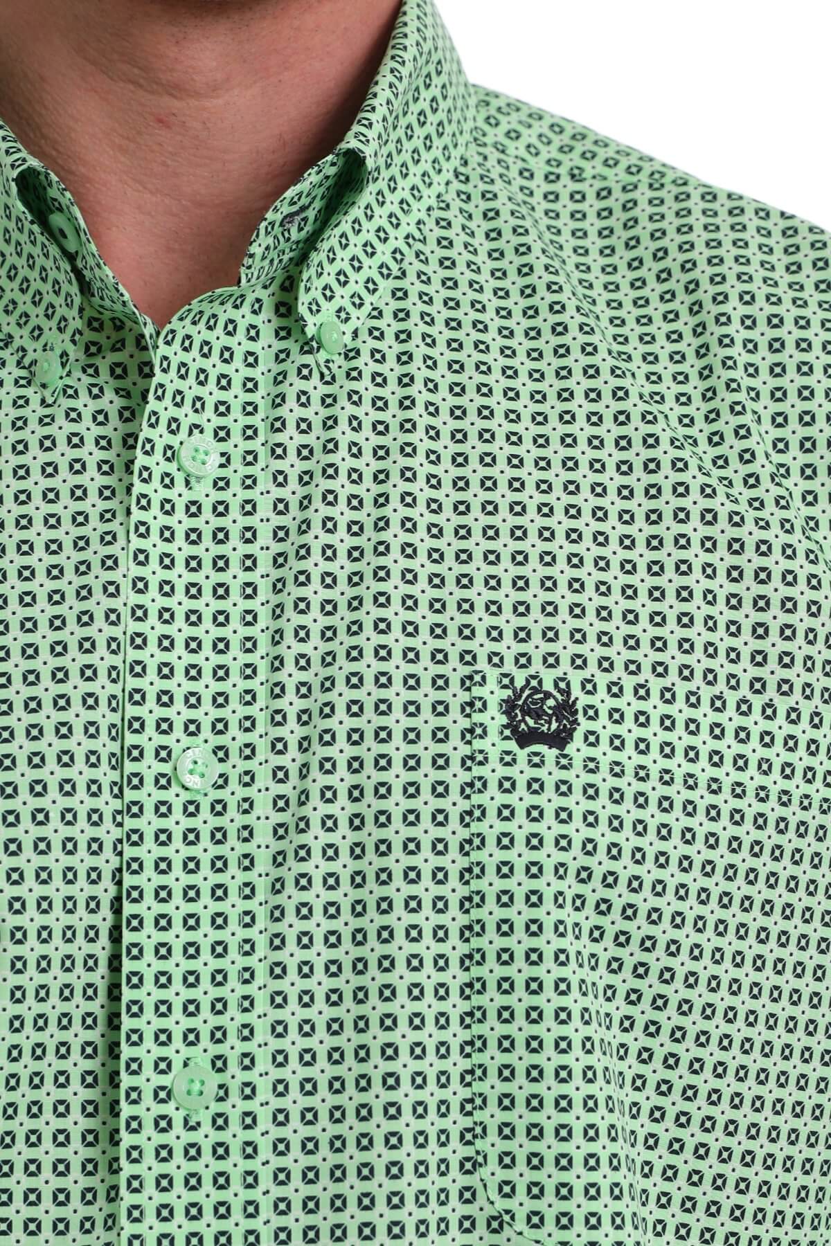 Men's Cinch Green and Black Geometric Print Longsleeve Shirt