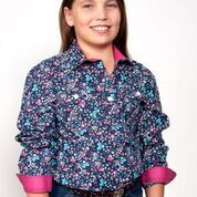 Girl's Just Country Harper 1/2 Button Pattern Navy Shirt