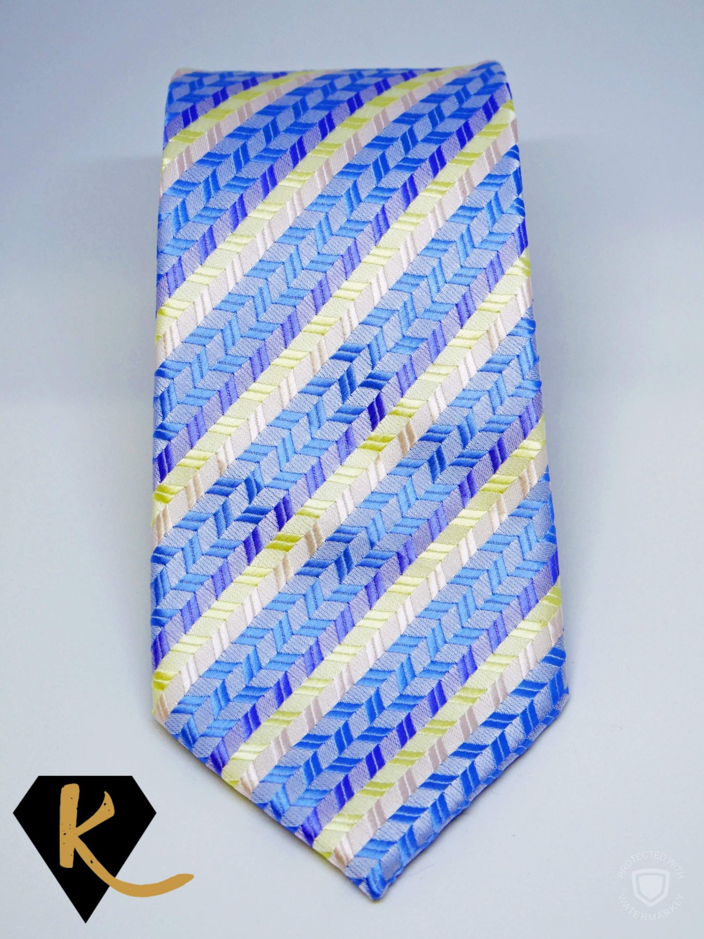 Men's Yellow and Blue Checkered Necktie