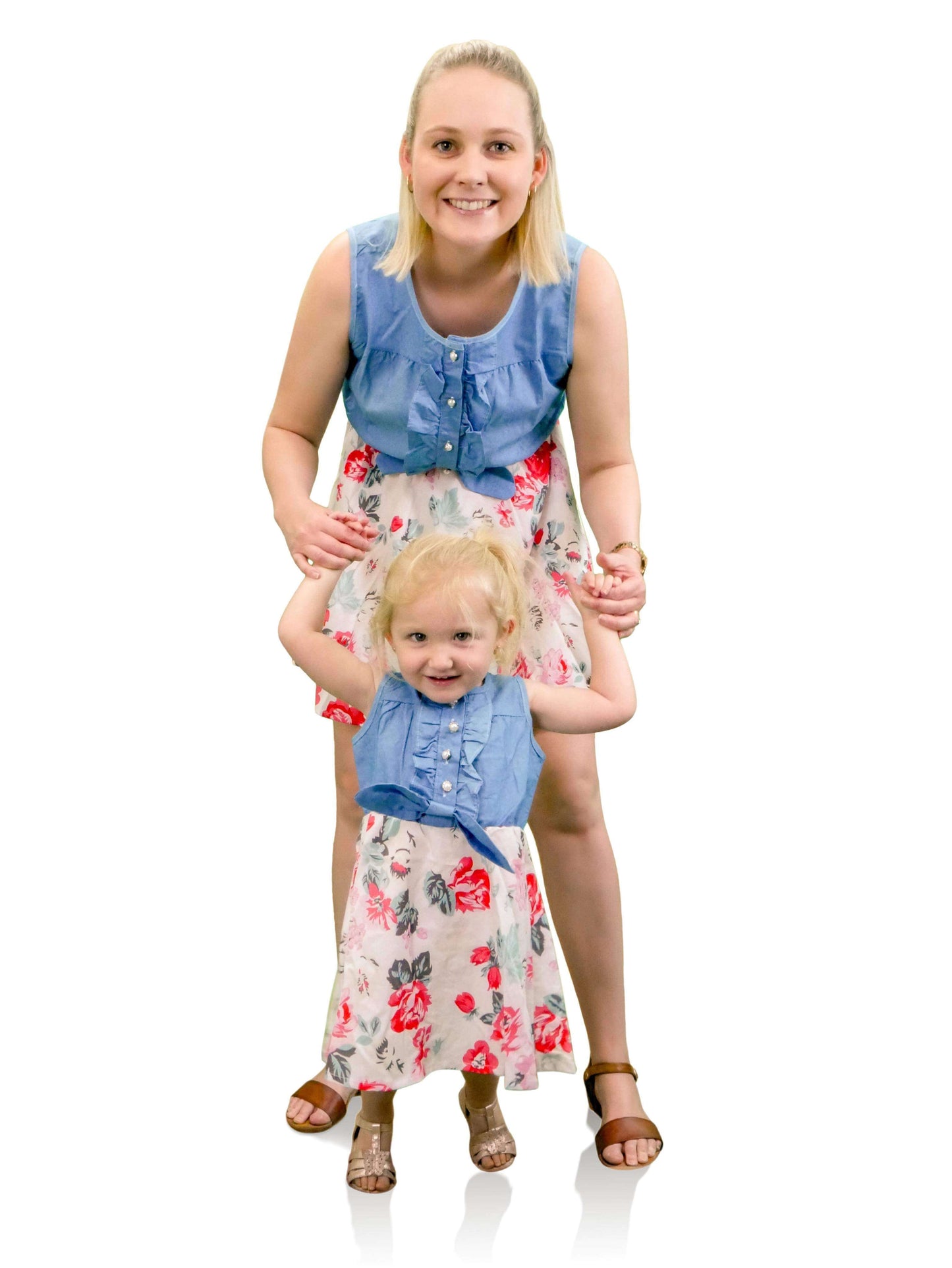 Load image into Gallery viewer, Women&amp;#39;s Blue Sleeveless Floral Dress - Matching Mummy and Me

