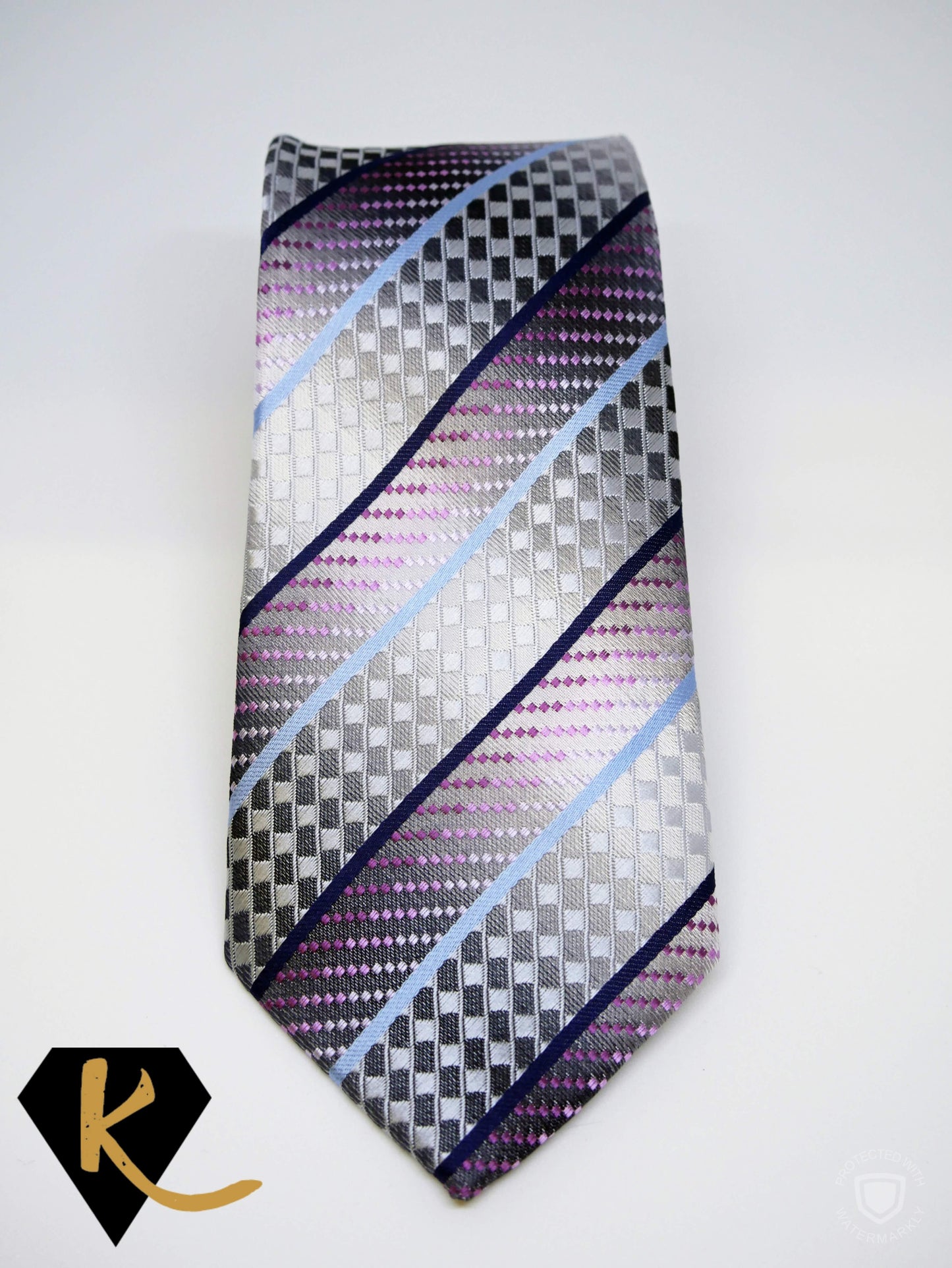Men's Silver Geo Striped Necktie