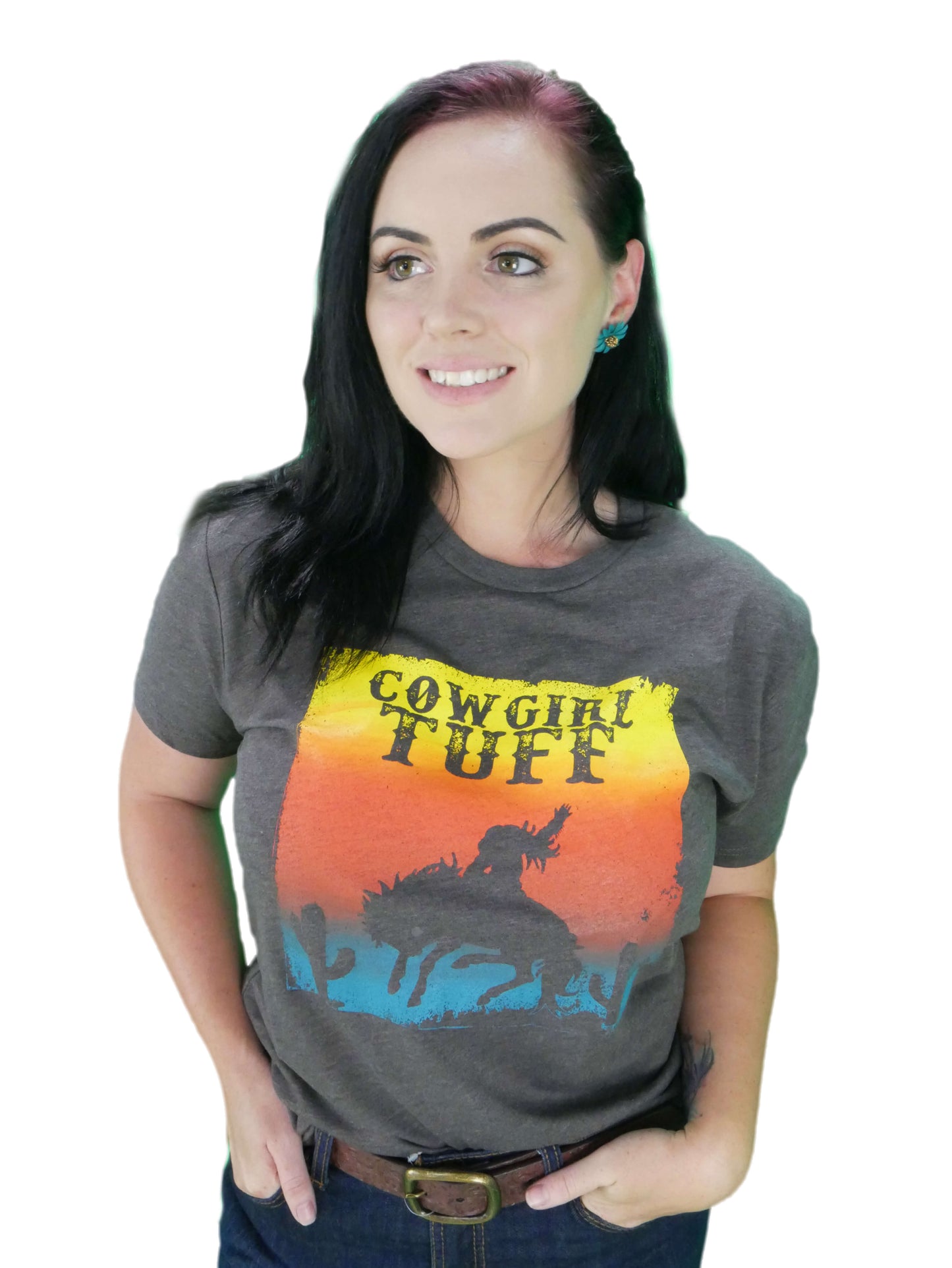 Load image into Gallery viewer, Women&amp;#39;s Cowgirl Tuff - Sunset Graphic Tee
