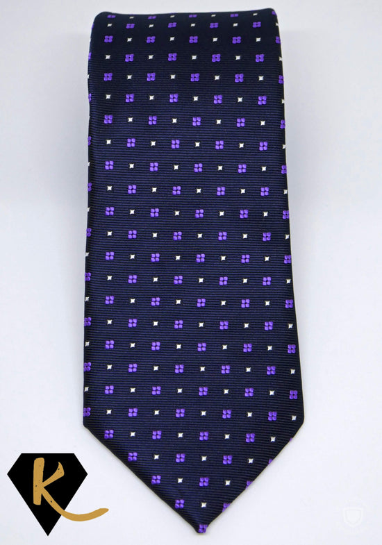 Men's Navy and Purple Patterned Necktie