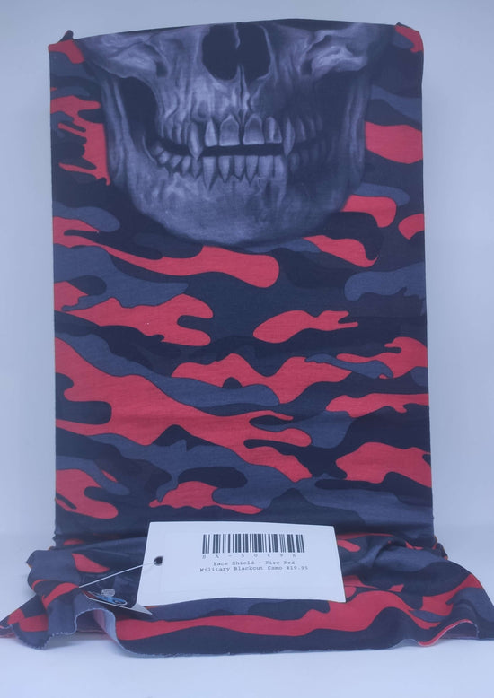 Face Shield - Fire Red Military Blackout Camo Skull