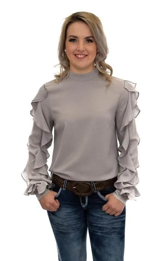 Load image into Gallery viewer, Hitchley &amp;amp; Harrow - Slate Ruffle Sleeve Top
