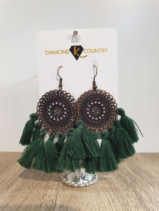 Vintage Boho Round Dangle Tassel Earrings