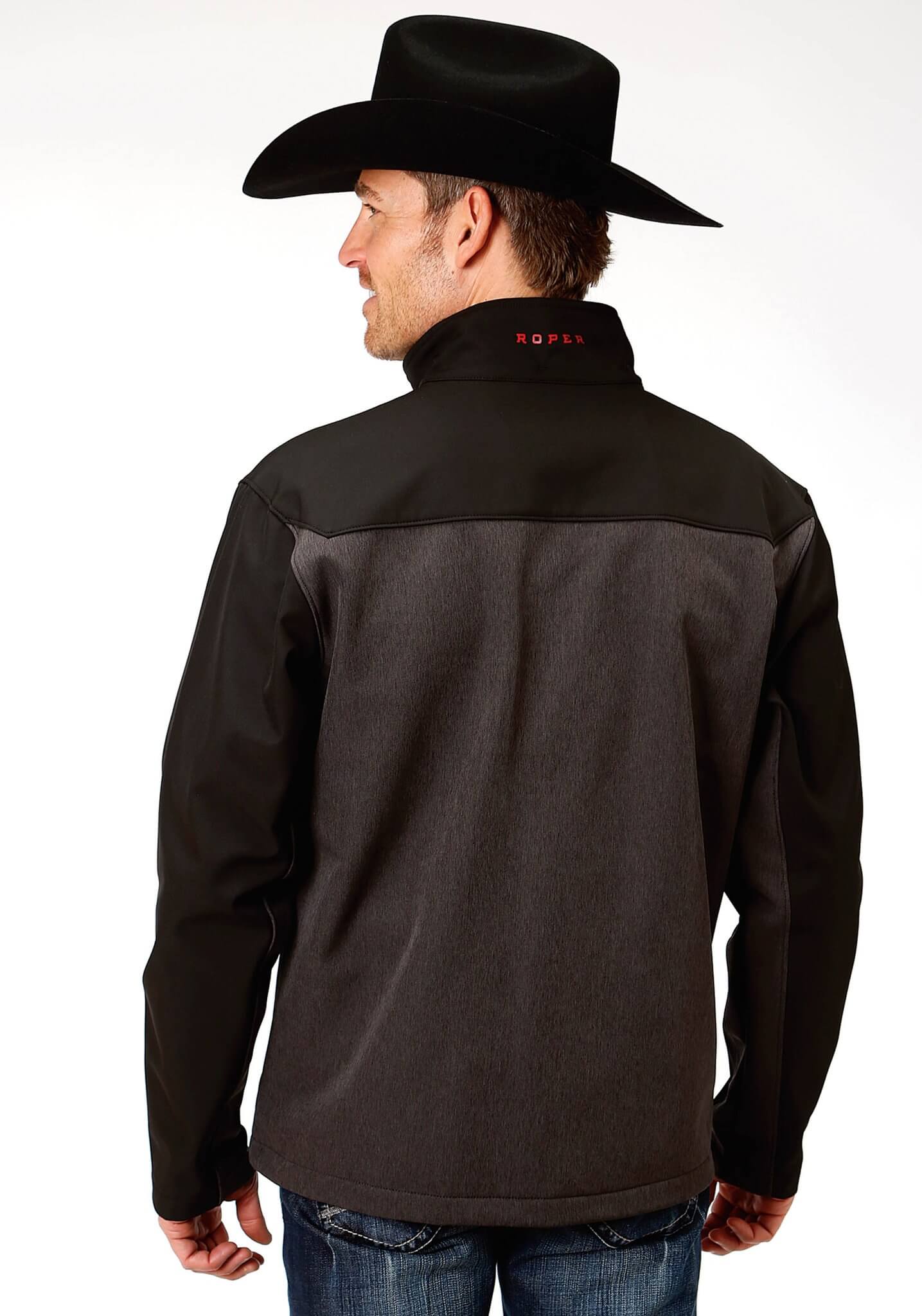 Mens Roper Grey Textured and Solid Black Bonded Softshell Jacket