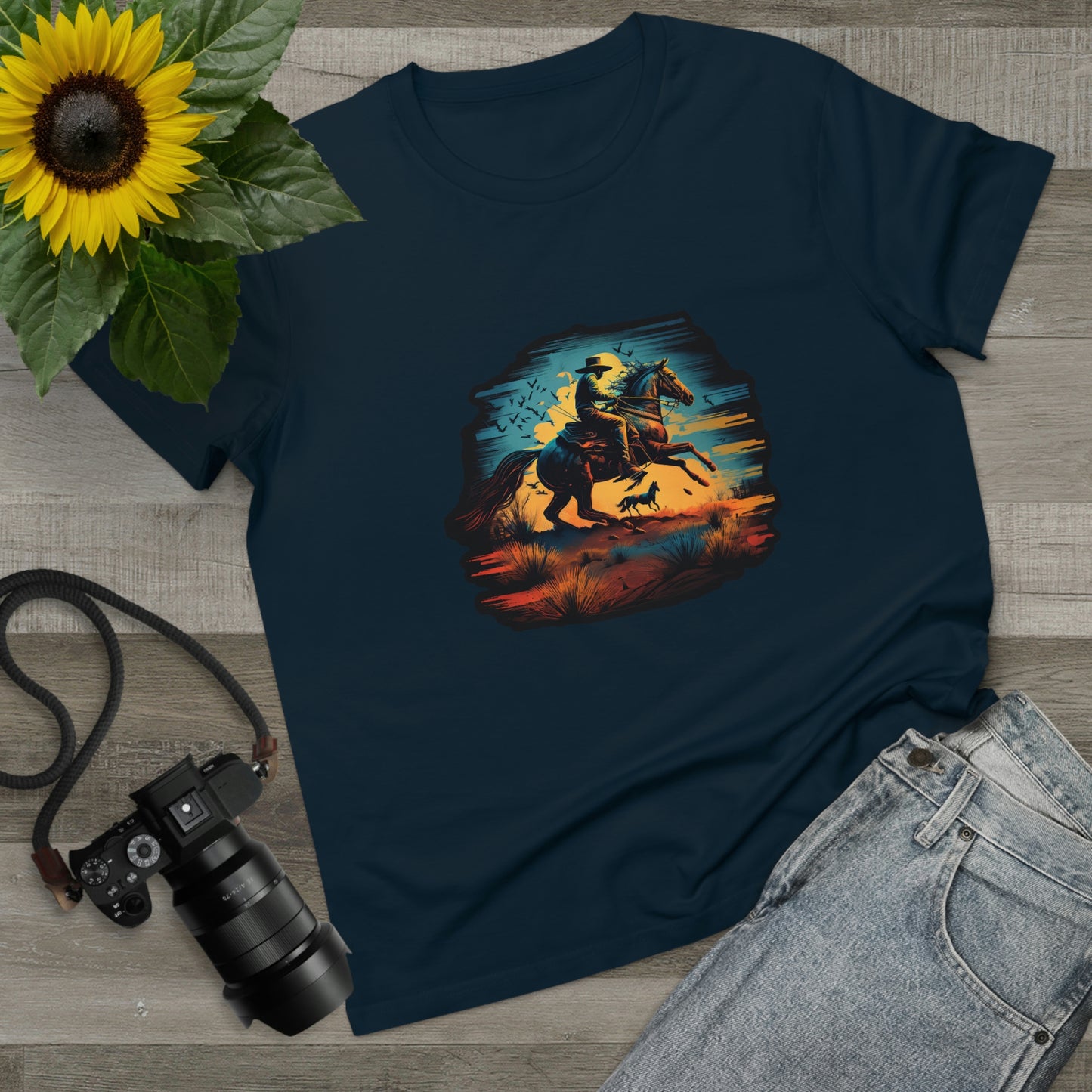 Women’s Cowboy Sunset Crew Neck T-Shirt.