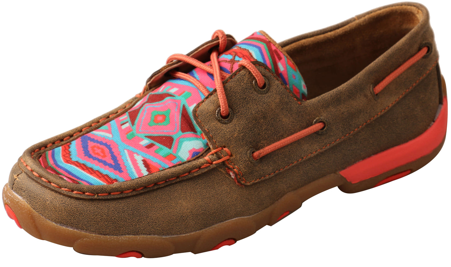Load image into Gallery viewer, Women&amp;#39;s Twisted X Coral Aztec Casual Driving Moc Low Lace Up
