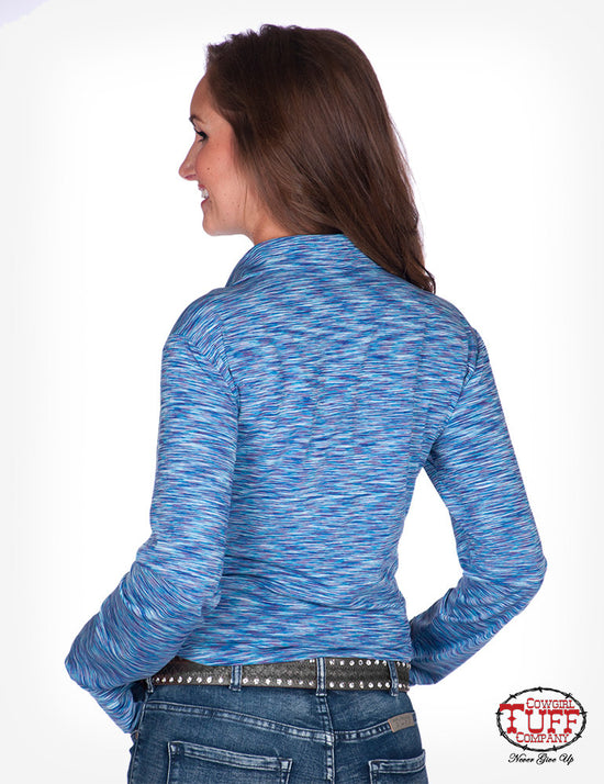 Load image into Gallery viewer, Women&amp;#39;s Cowgirl Tuff - Cosmic Blue Stripe Sport Jersey Pullover Button-Up
