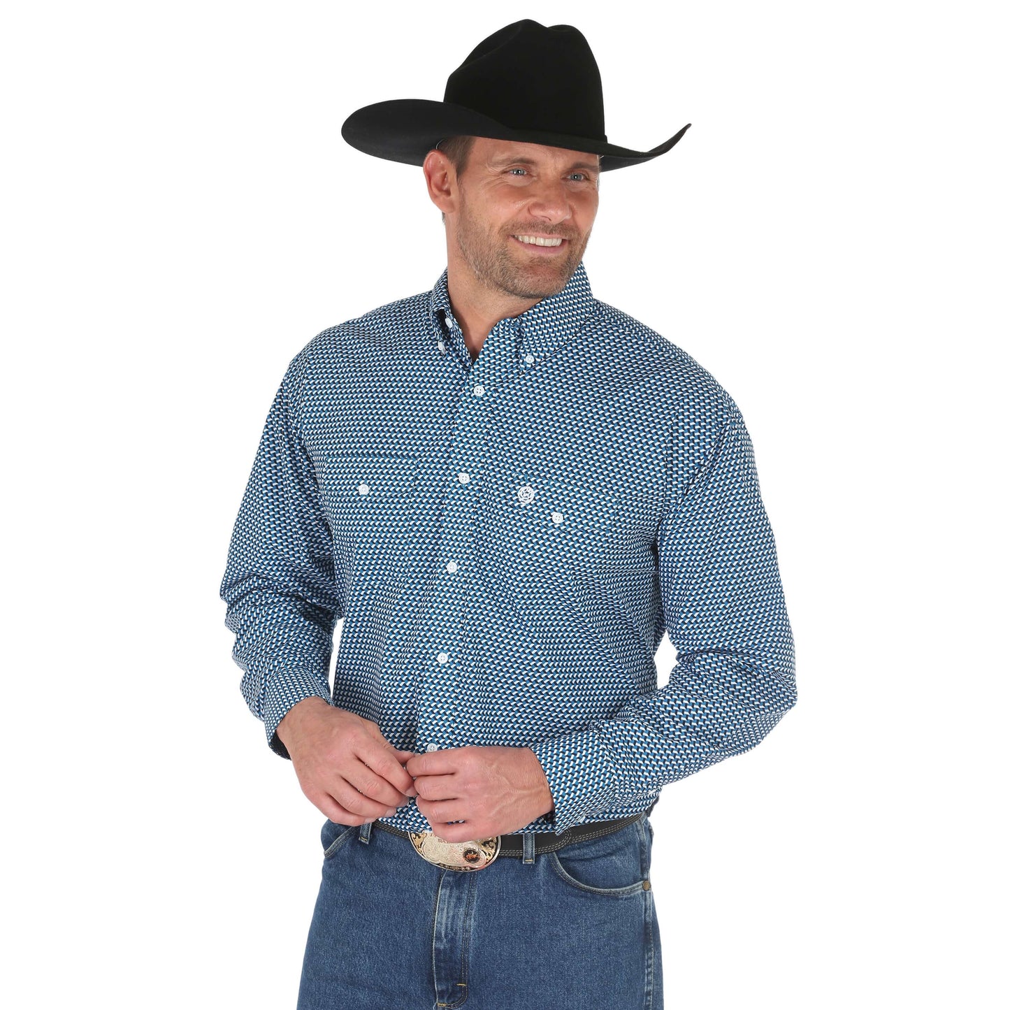 Men's Wrangler George Straight Printed Shirt L/S Teal