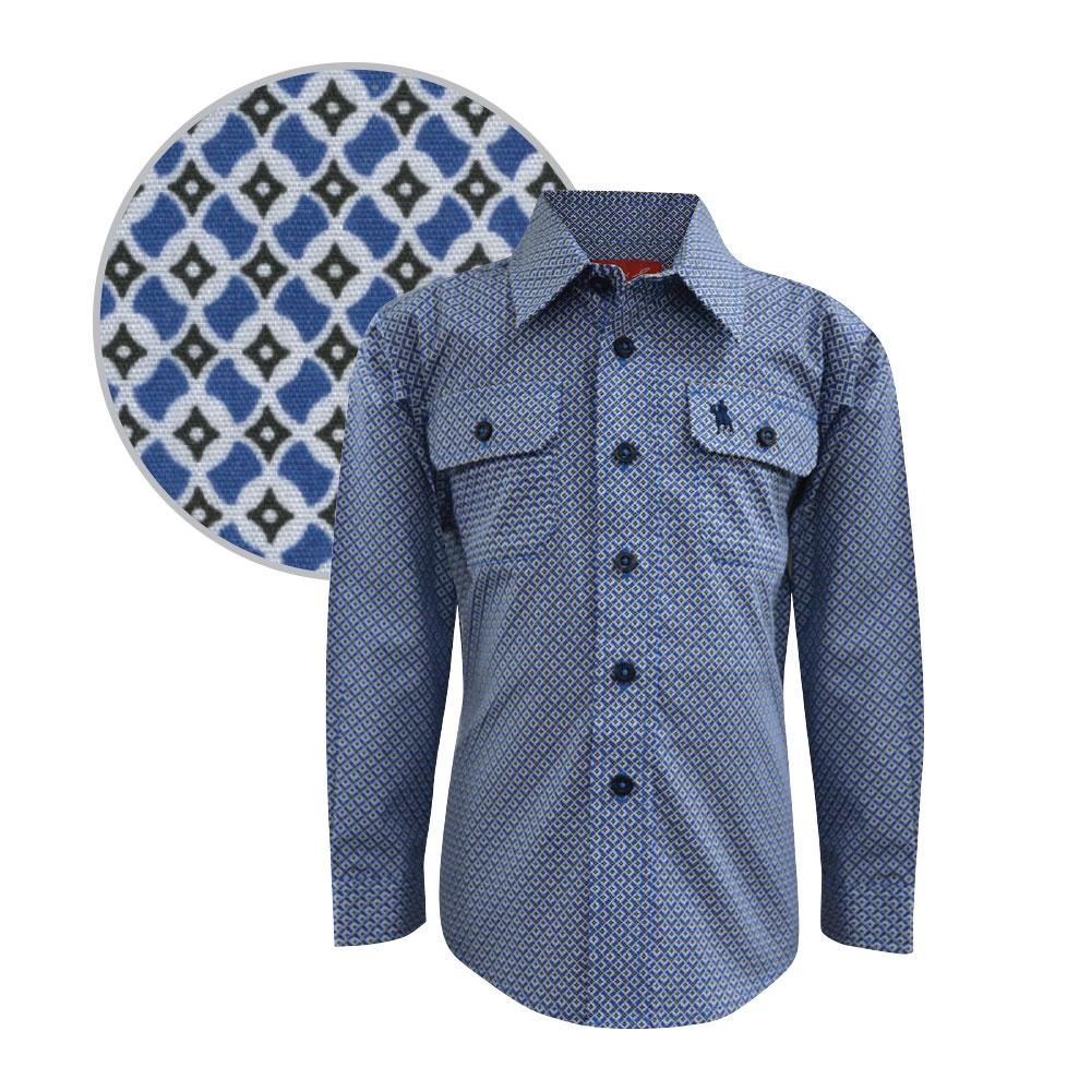 Load image into Gallery viewer, Boy&amp;#39;s Thomas Cook Hillier Blue and Black Shirt - Diamond K Country
