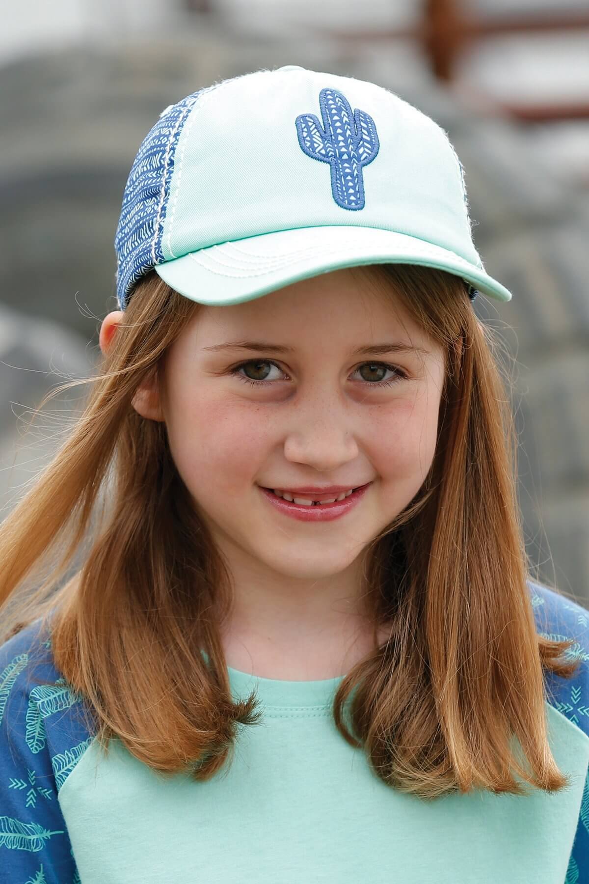 Load image into Gallery viewer, Girl&amp;#39;s Turquoise Cactus Baseball Cap
