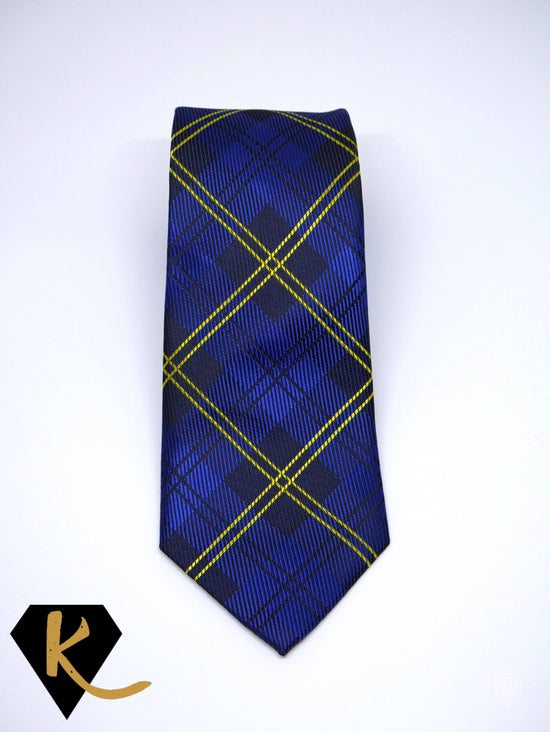 Men's Black Blue and Yellow Plaid Necktie