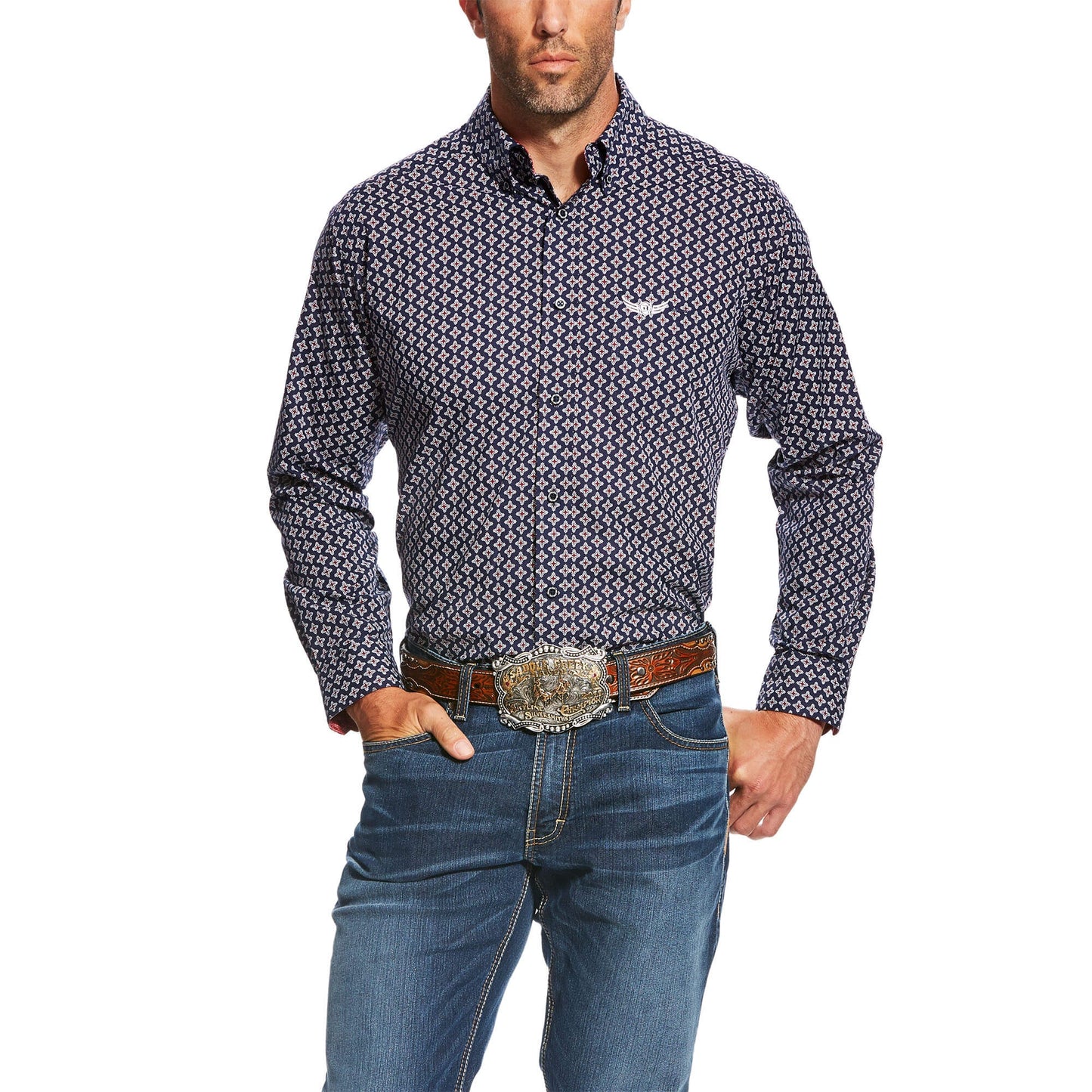 Load image into Gallery viewer, Men&amp;#39;s Ariat Relentless Bold Navy Print Shirt
