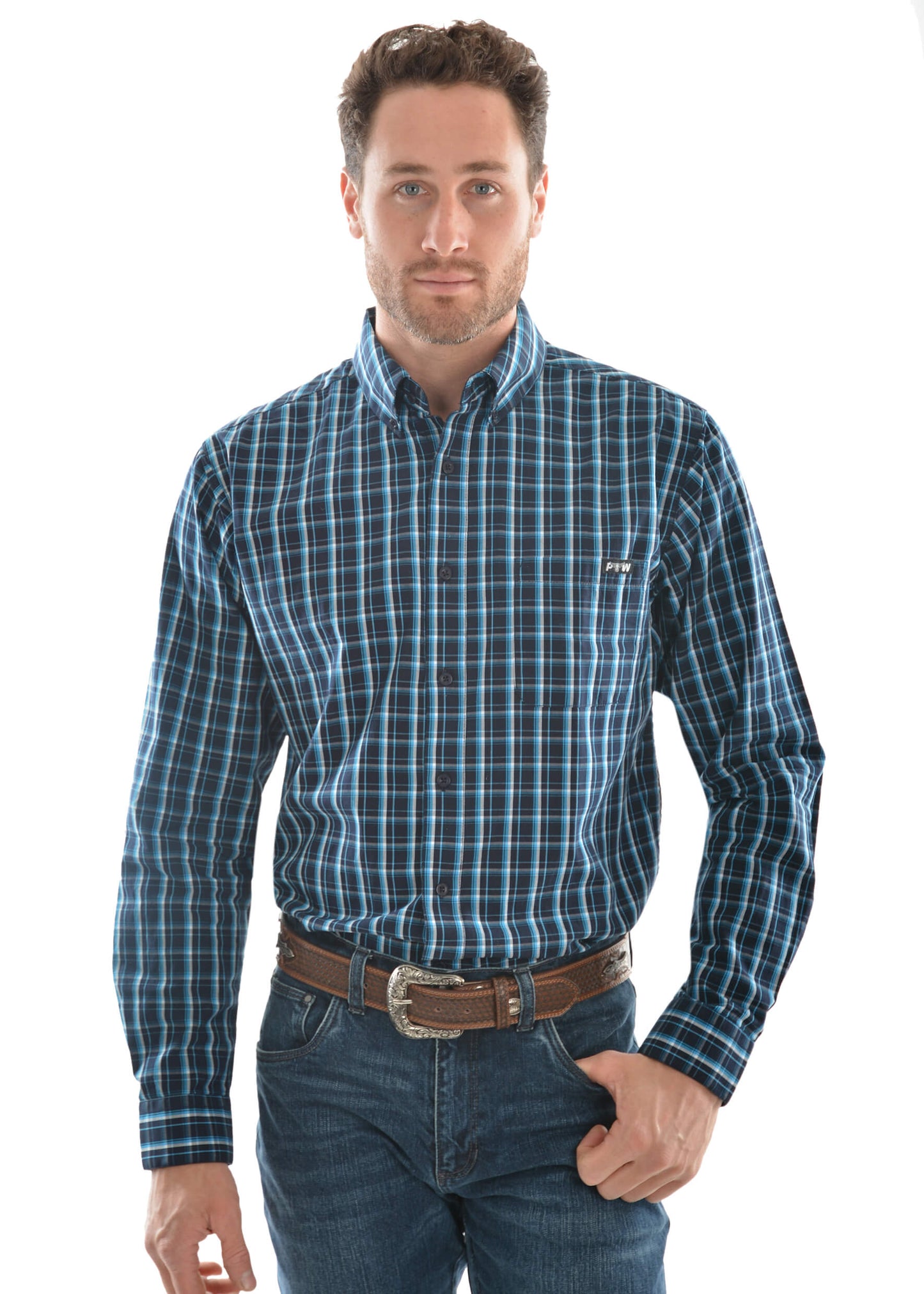 Men's Pure Western Alfonso Check Button Down Long Sleeve Shirt