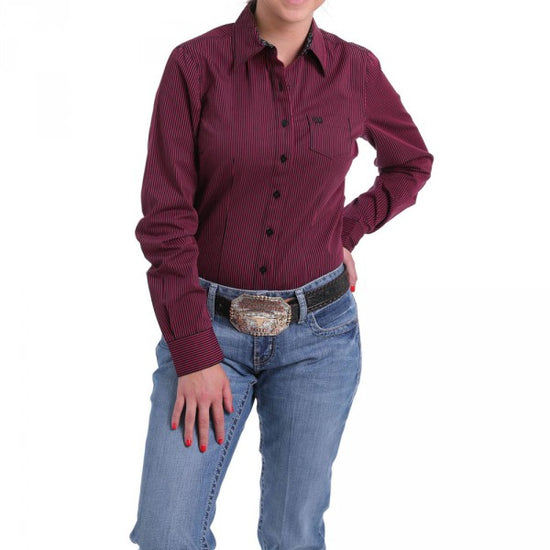 Women's Cinch Black and Wine Stripe Longsleeve Shirt