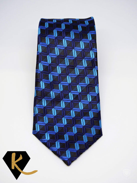 Load image into Gallery viewer, Men&amp;#39;s Blue and Black Geo Striped Necktie

