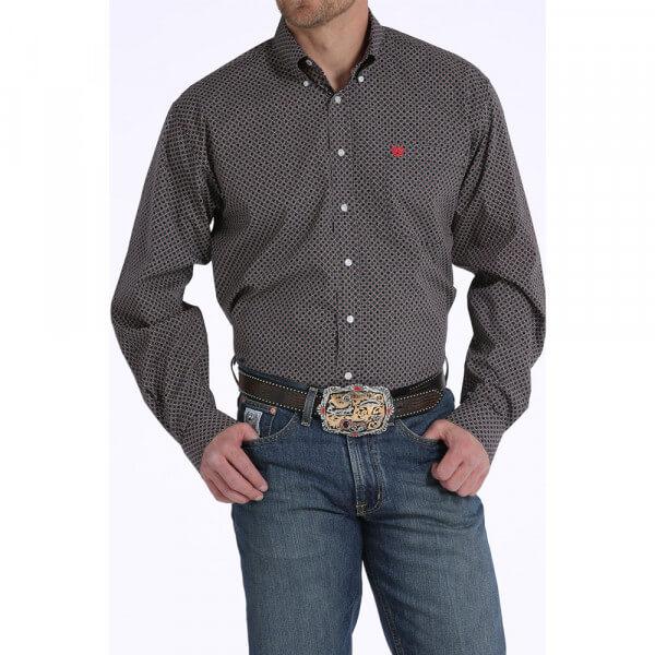 Men's Cinch Black and Red Honeycomb Geometric Print Shirt - Diamond K Country