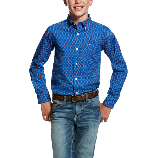 Load image into Gallery viewer, Boy&amp;#39;s Ariat Ohlinger Long Sleeve Print Shirt - Classic Blue

